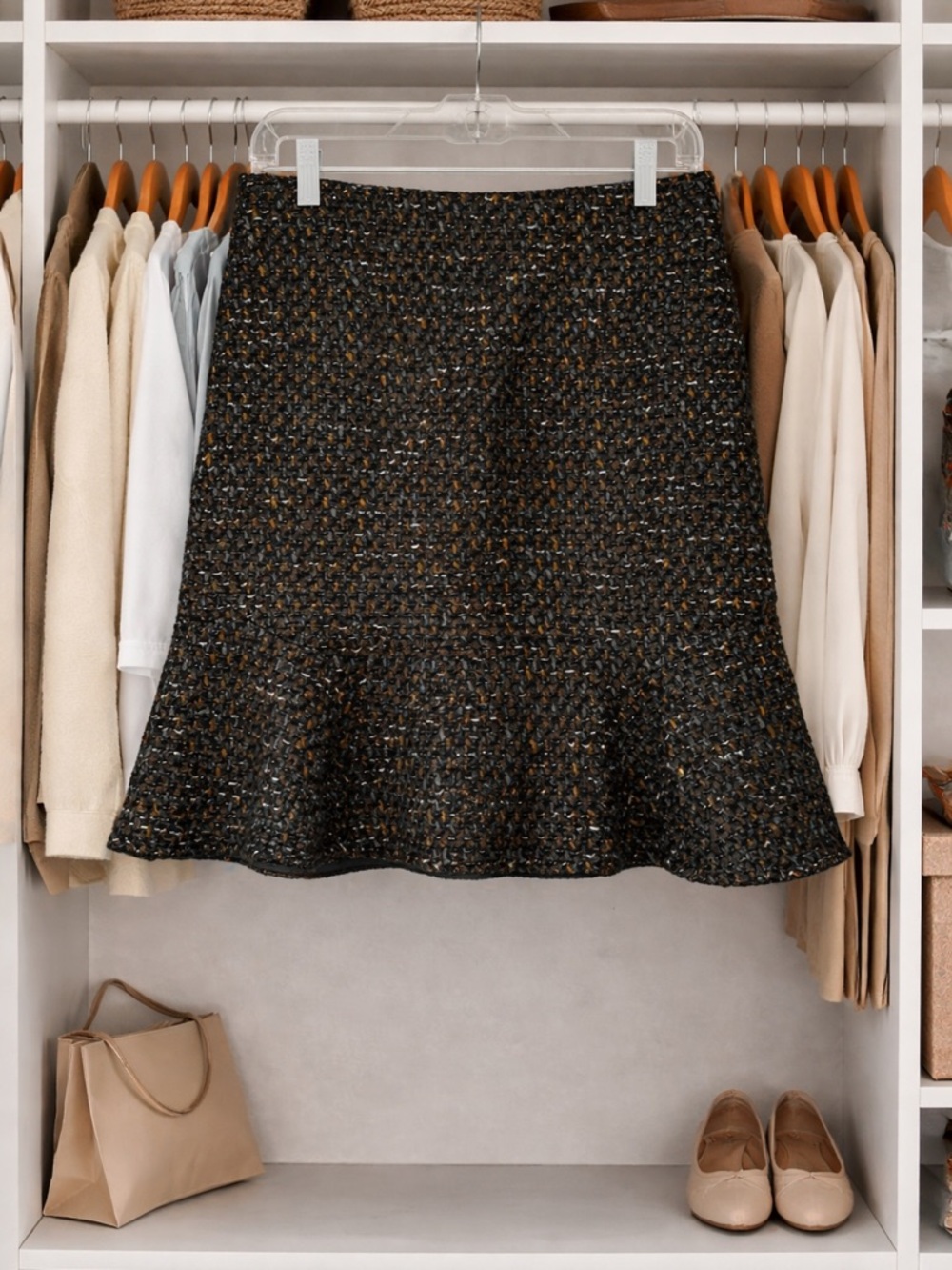 NWT Ann Taylor Tweed Skirt Size 0 Flounce Hem Teal Black Boucle Mini